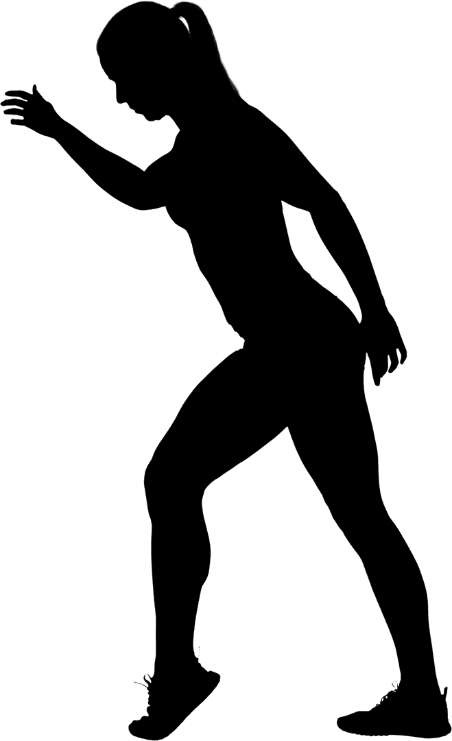 Silhouette of Sportswoman Performing Fitness Exercise on Transparent Background