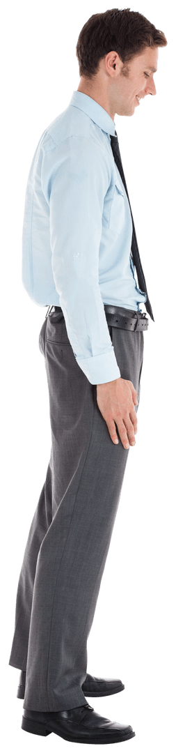 Transparent Smiling Businessman in Profile with Hand in Pocket