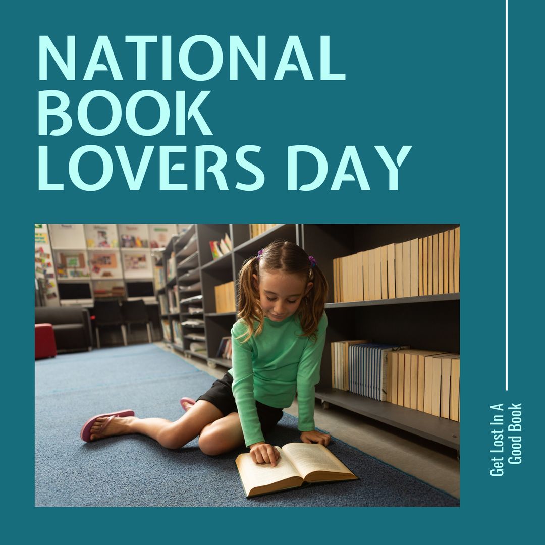 Child Reading Quietly in Library for National Book Lovers Day