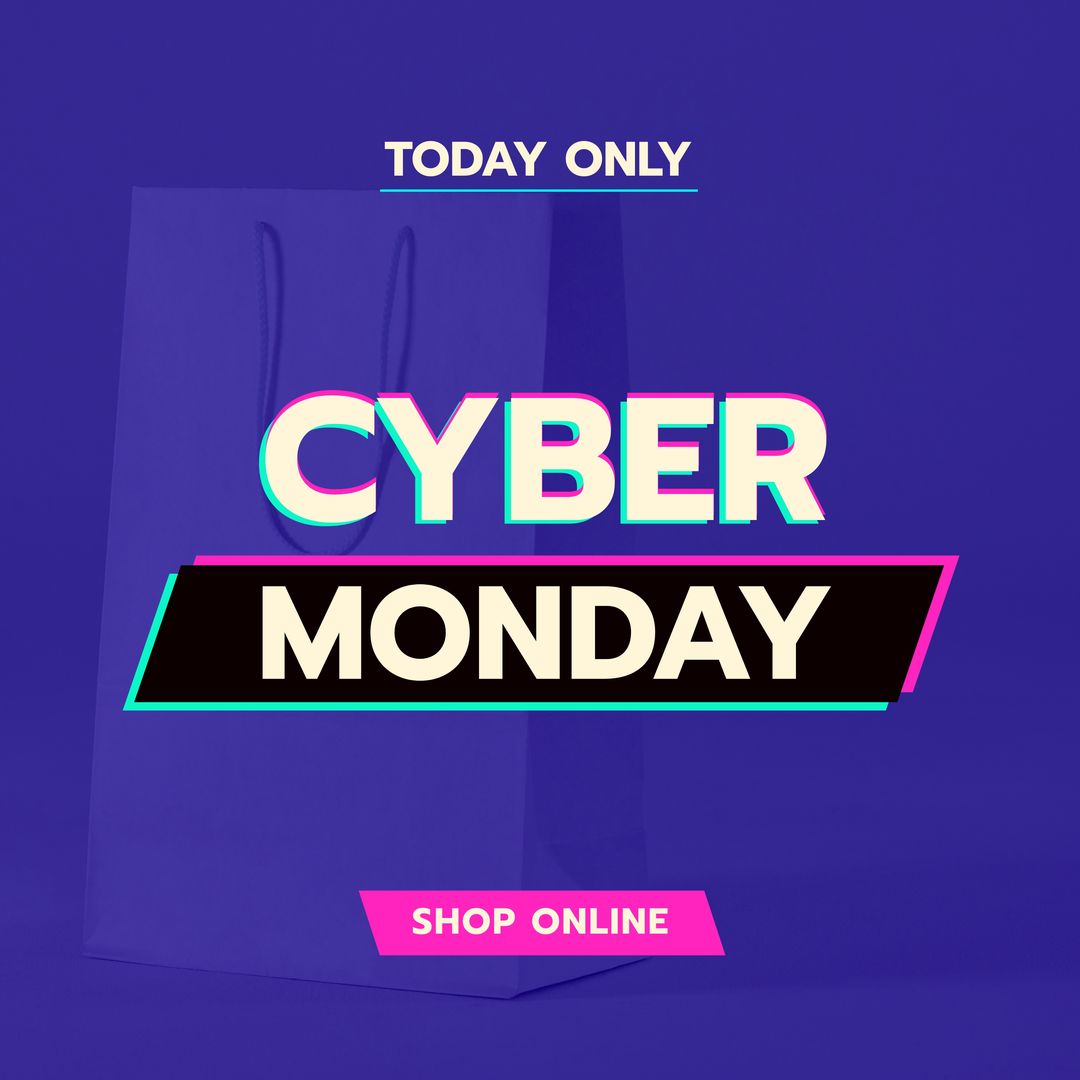 Image of cyber monday on blue background with shopping bag - Download Free Stock Templates Pikwizard.com