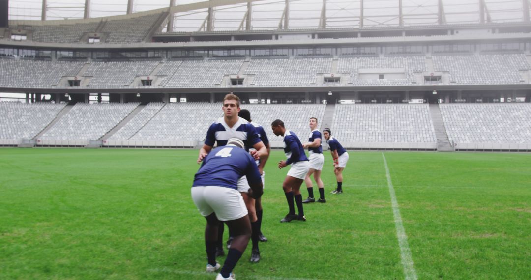 Male Rugby Team Practicing on Field Inside Stadium - Free Images, Stock Photos and Pictures on Pikwizard.com