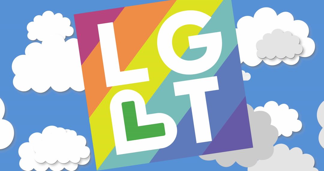 LGBT Rainbow Illustration Floating in Blue Cloudy Sky