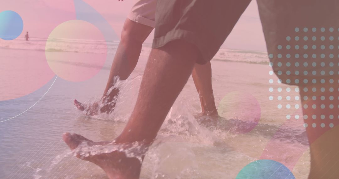 Feet in Synchronicity on Sunny Beach with Geometric Overlays