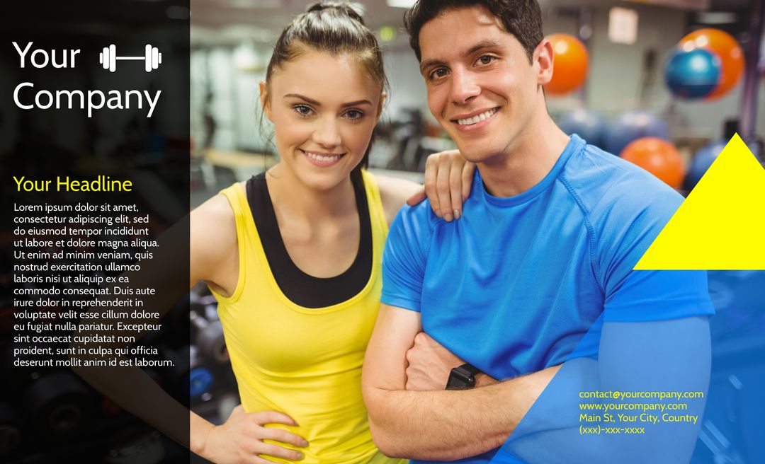 Motivated Couple Promoting Fitness Services in Gym - Download Free Stock Templates Pikwizard.com