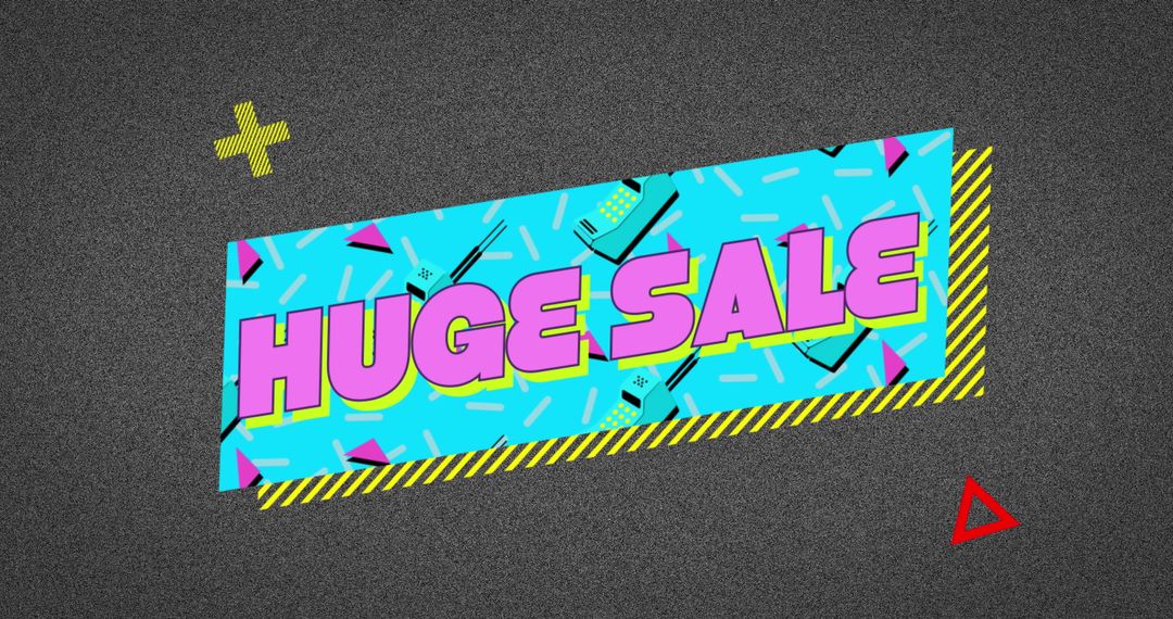 Retro Huge Sale Banner with Bold Geometric Pop Art Style - Free Images, Stock Photos and Pictures on Pikwizard.com