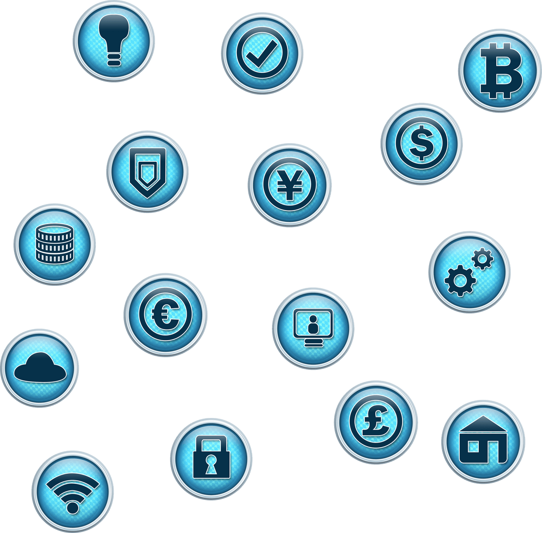 Transparent Blue Circular Finance and Technology Icons