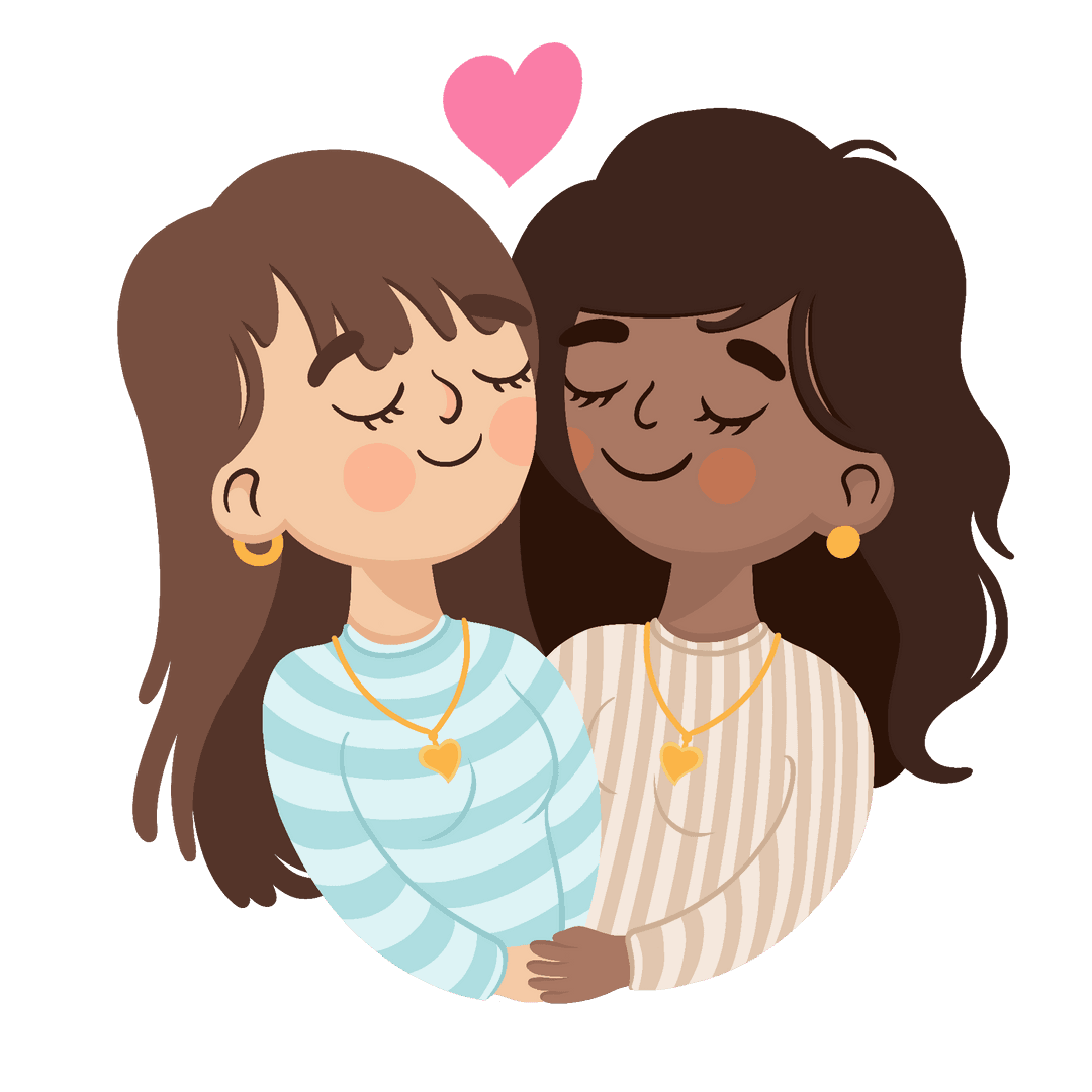 Two Women Hugging Heart in Flat Style Transparent Background