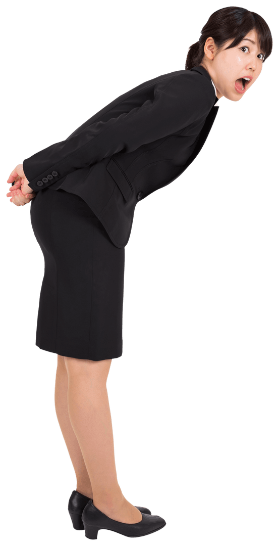 Surprised Businesswoman Leaning Forward on Transparent Background