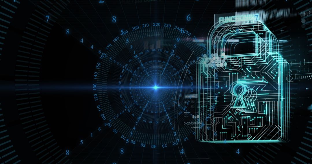 Digital Security Padlock with Dynamic Tech Background