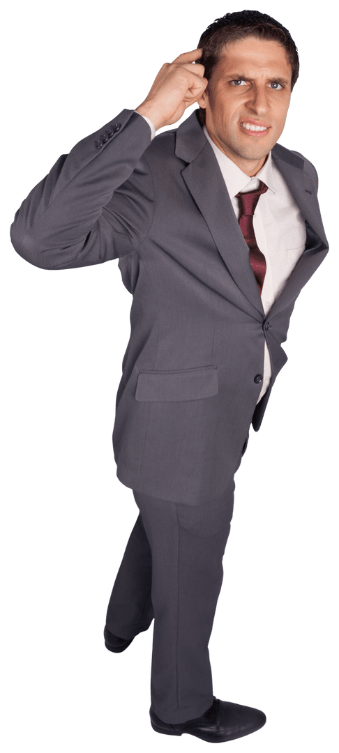 Confused Businessman in Suit Scratching Head Transparent Background