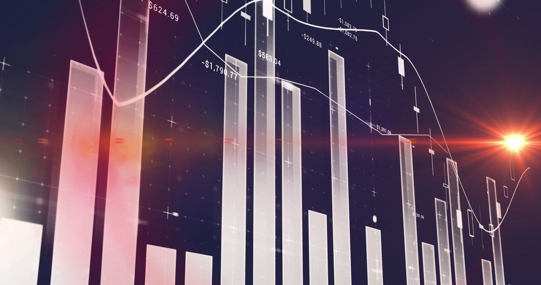 Abstract Financial Graphs with Glowing Light Trails