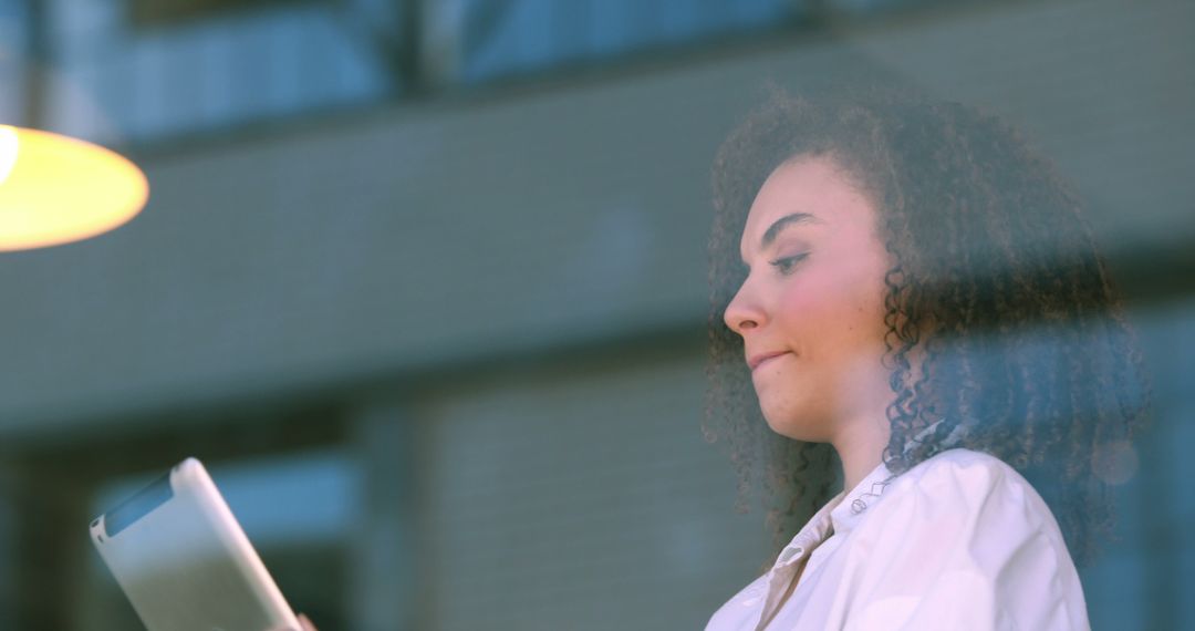 Young Woman Reading Document for Study or Meeting Preparation