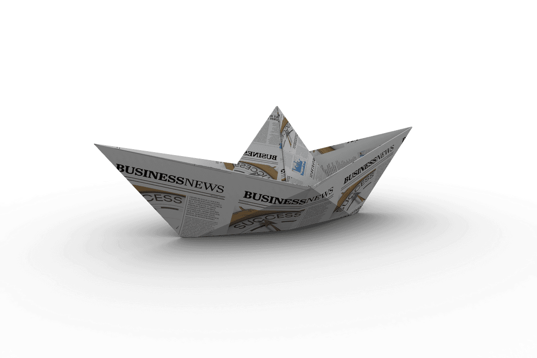 Transparent Paper Boat Made from Newspaper Headlines