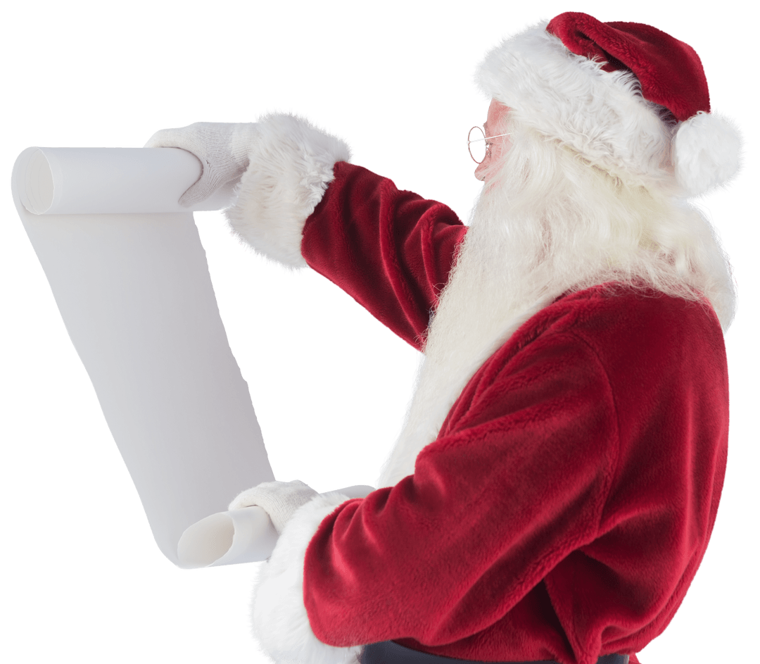 Santa Claus Reading Transparent Christmas Gifts List
