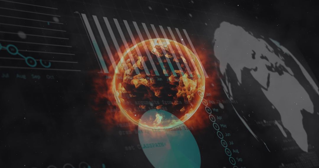 Digital Earth Surrounded by Data Graphics with Fiery Glow