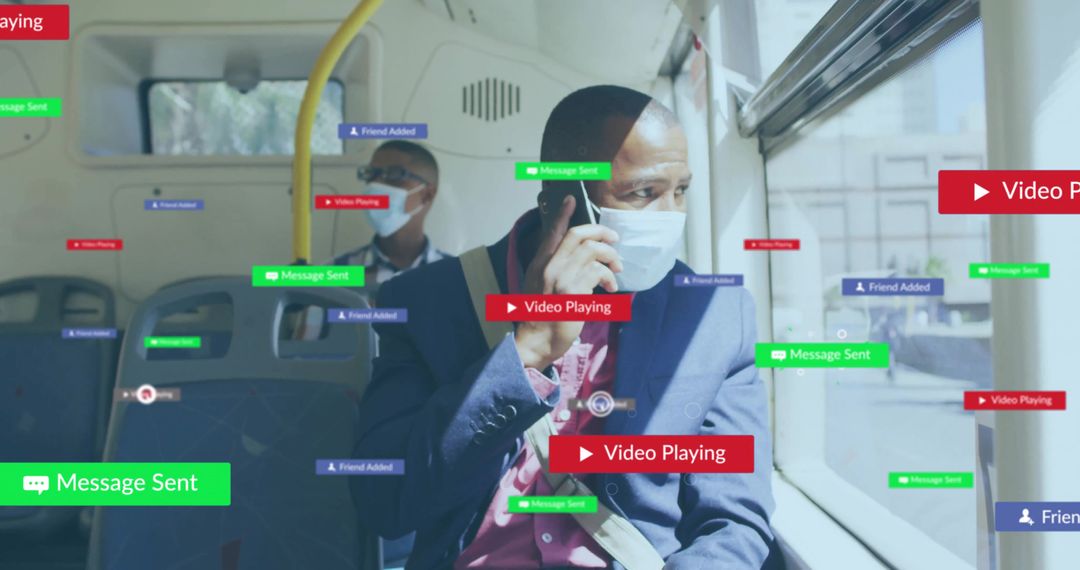 Commuter on Bus Engaging with Augmented Reality Technology