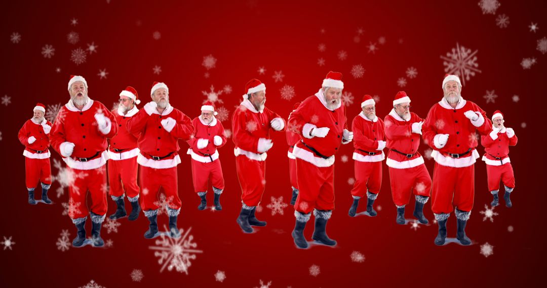 Group of santa claus dancing on red background 4k - Free Images, Stock Photos and Pictures on Pikwizard.com