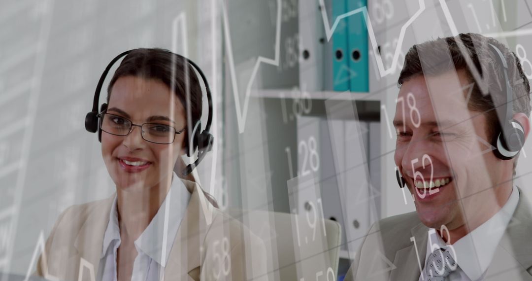 Business Professionals Collaborating with Financial Graphs in Office