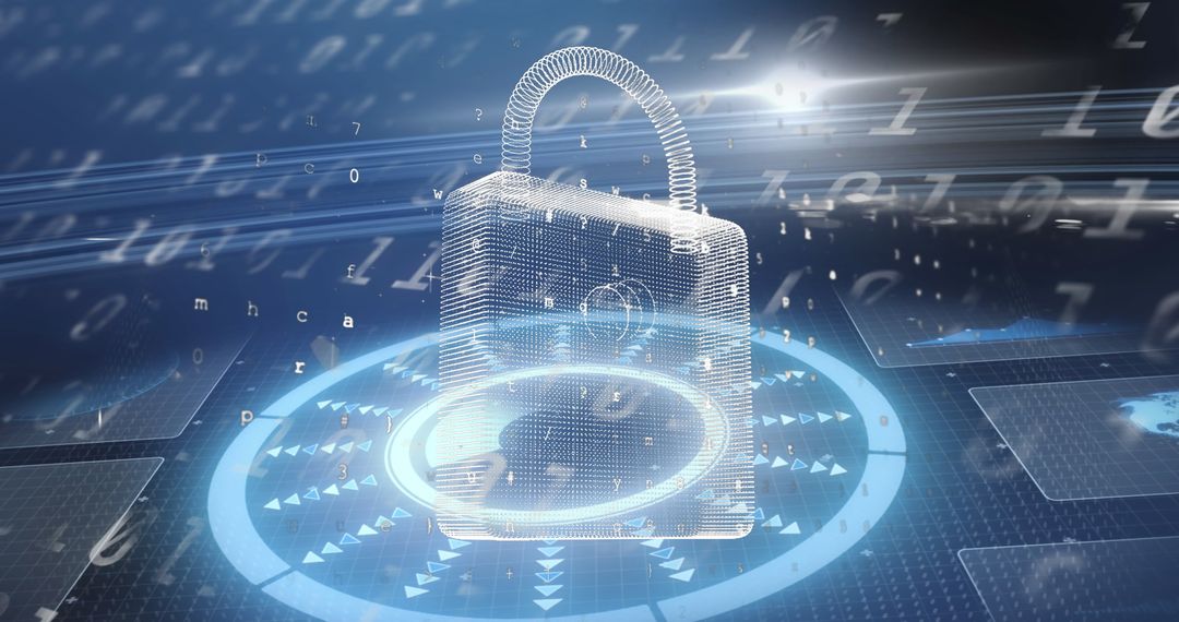Digital Padlock and Data Stream Symbolizing Cybersecurity