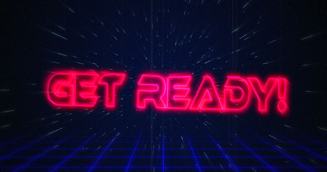 Retro Neon Get Ready Text with Futuristic Hyperspace Effect