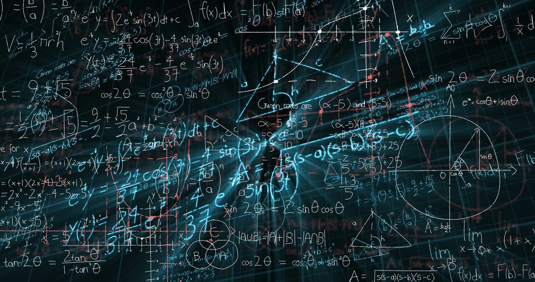 Complex Mathematical Formulas on Digital Black Background