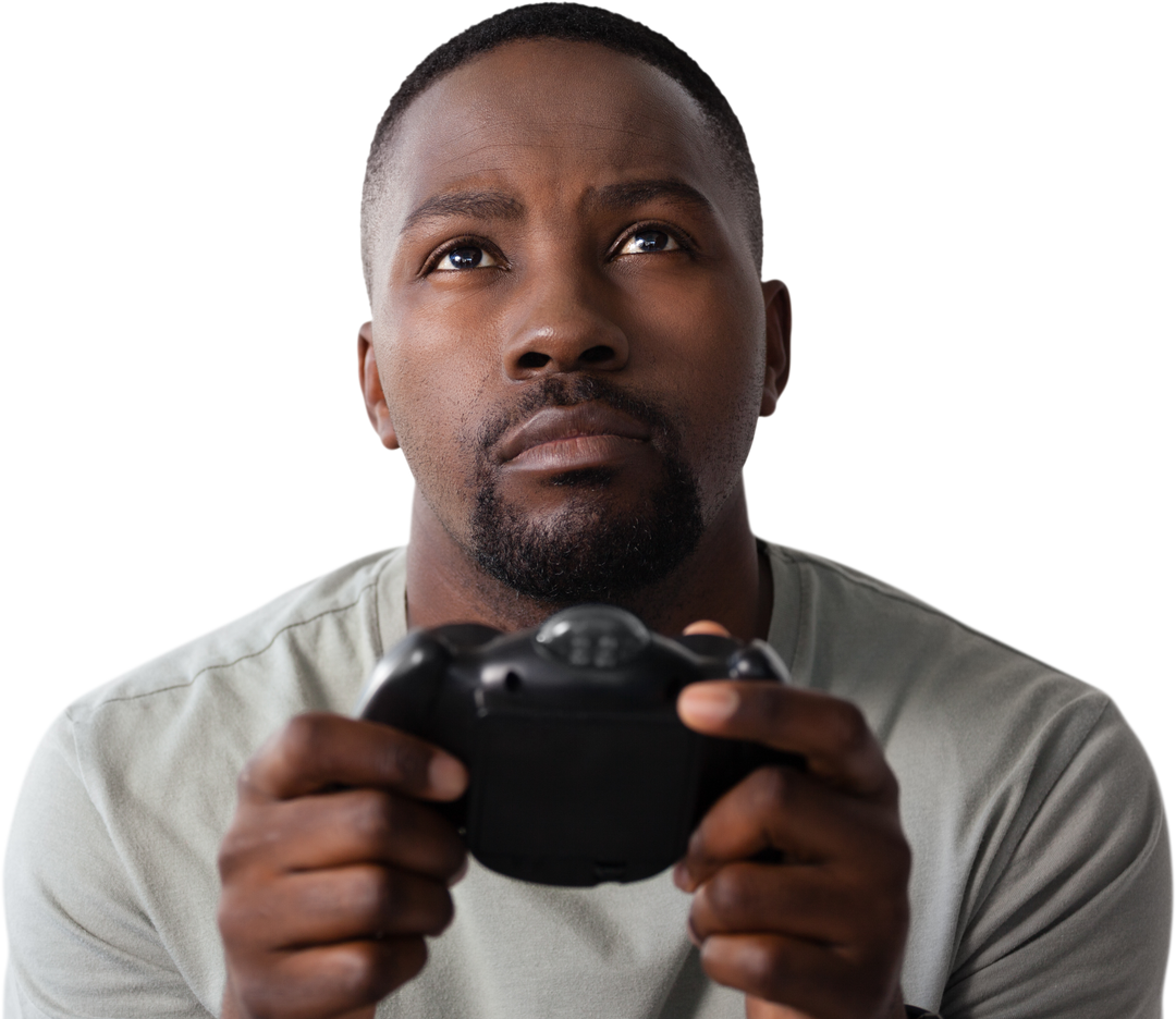 Transparent Close-Up of Focused Man Holding Video Game Controller - Download Free Stock Images Pikwizard.com