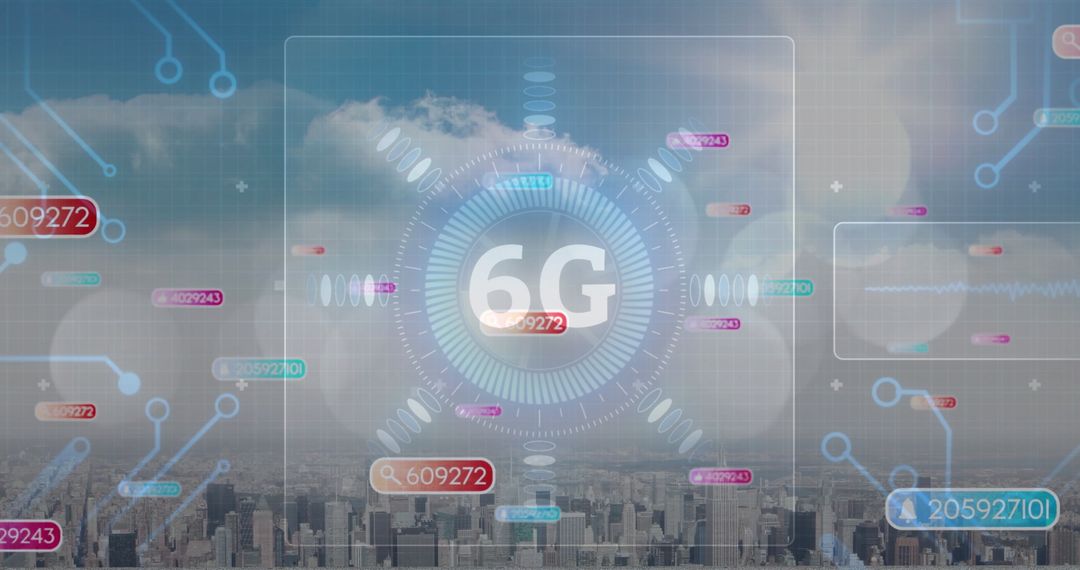Futuristic 6g technology interface over city skyline