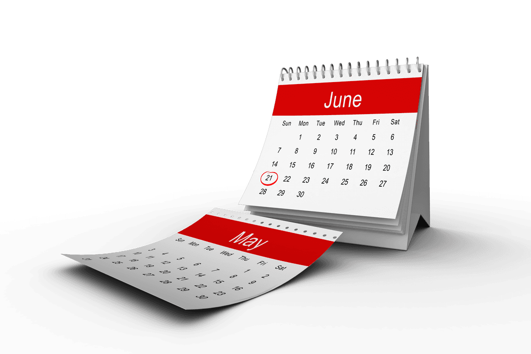 Transparent Spiral Desk Calendar Illustration with Highlighted Date