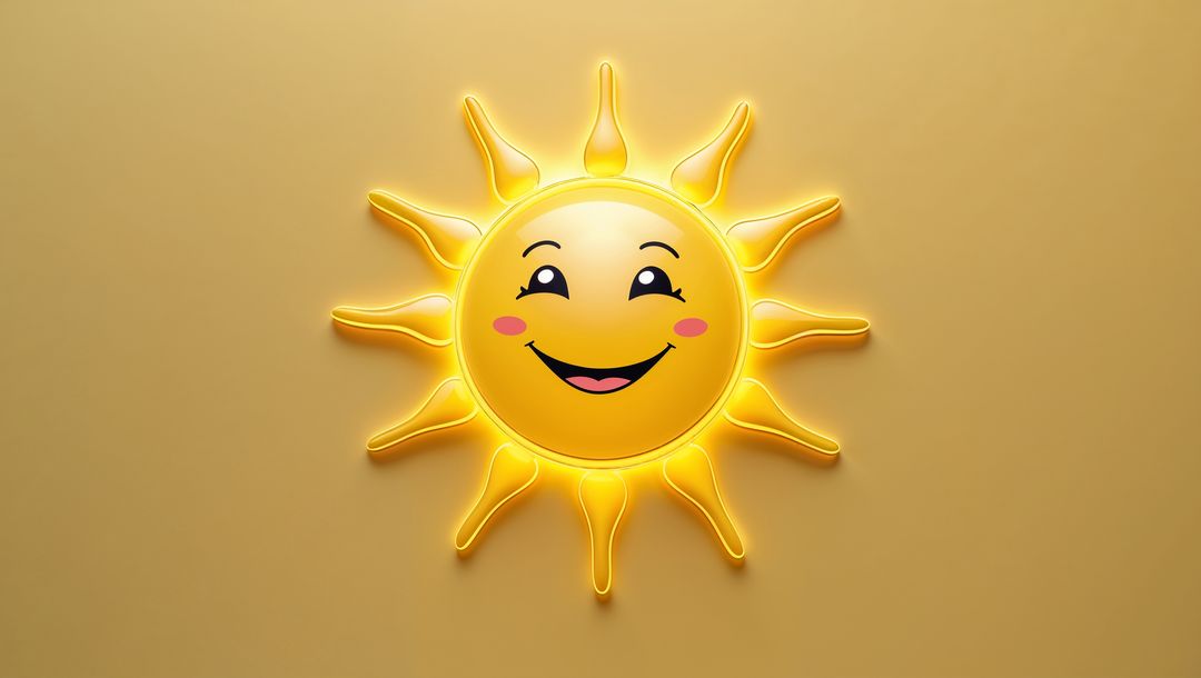 Cheerful Happy Sun Icon with Radiant Glow on Yellow