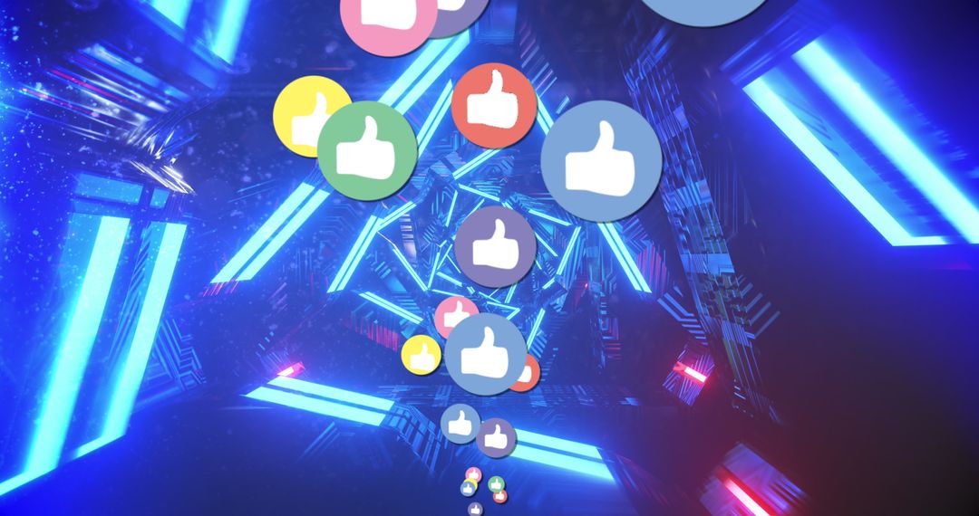 Glowing Media Icons in Futuristic Digital Tunnel Concept