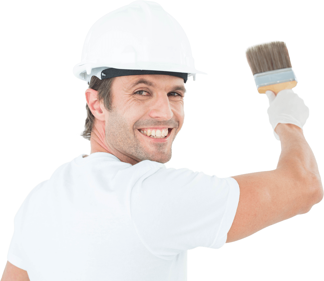 Painter with Brush and Hard Hat Captivating on Transparent Background