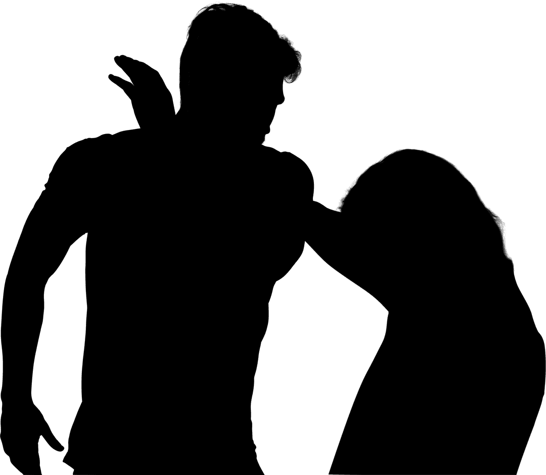 Silhouette of Man Raising Hand in Aggression on Transparent Background