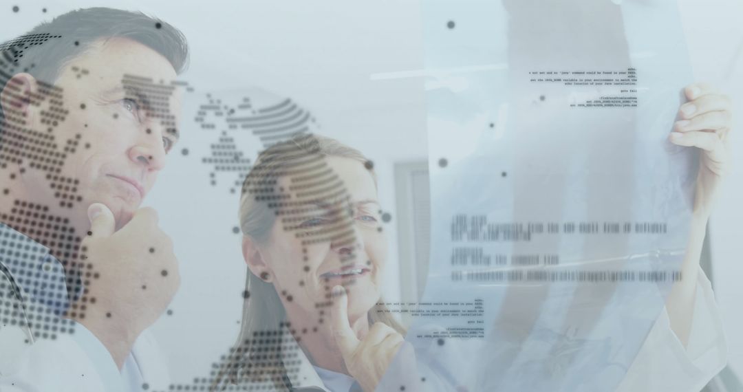 Doctors Analyzing Radiograph with Global Map Overlay