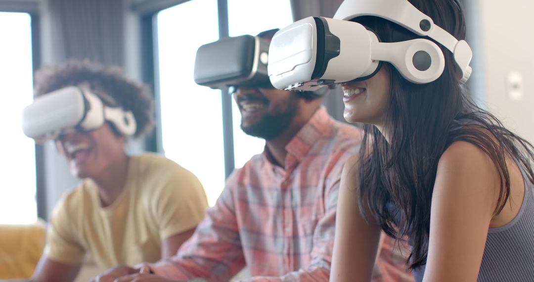 Diverse Friends Enjoying Virtual Reality Gaming Indoors