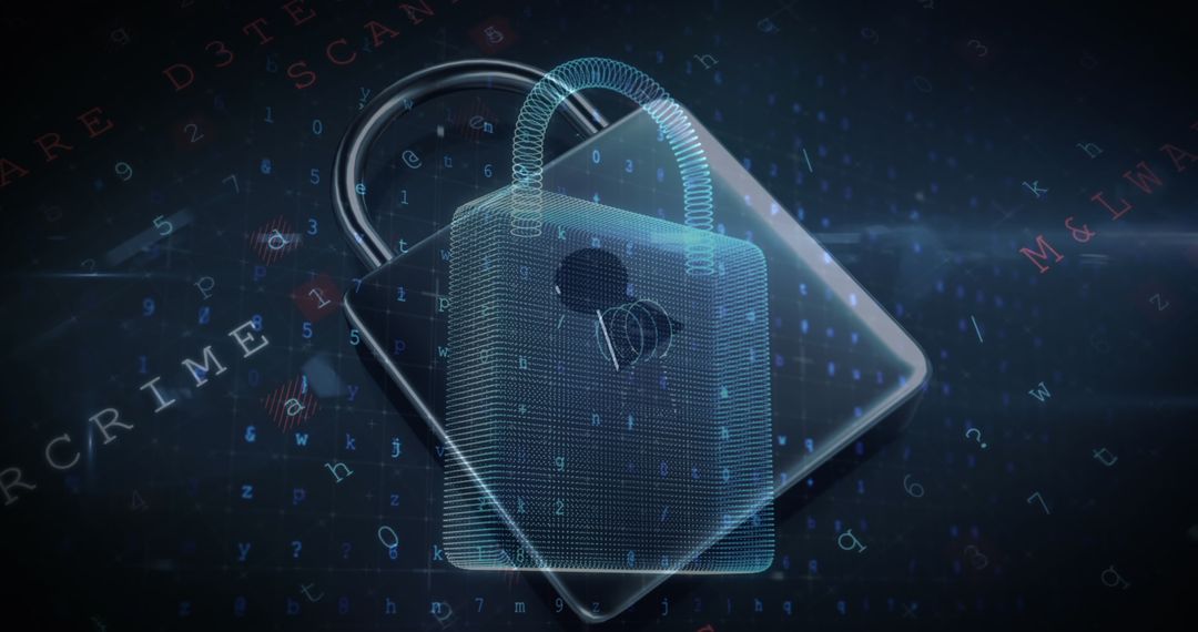 Cybersecurity Concept Showing Digital Lock and Grid Matrix