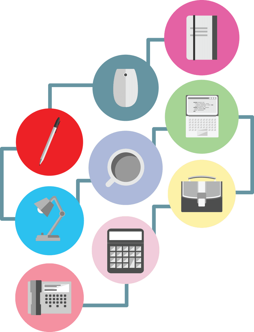 Connected Business Icons on Transparent Background