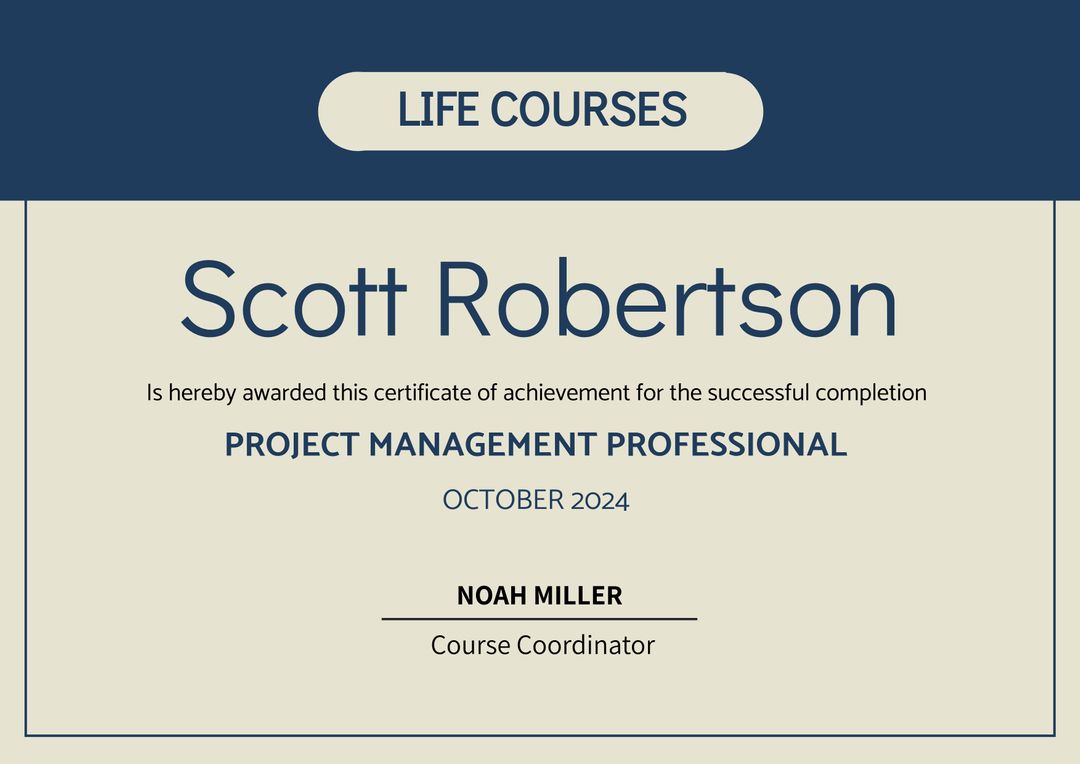 Project Management Professional Certificate Achievement with Blue Border - Download Free Stock Templates Pikwizard.com