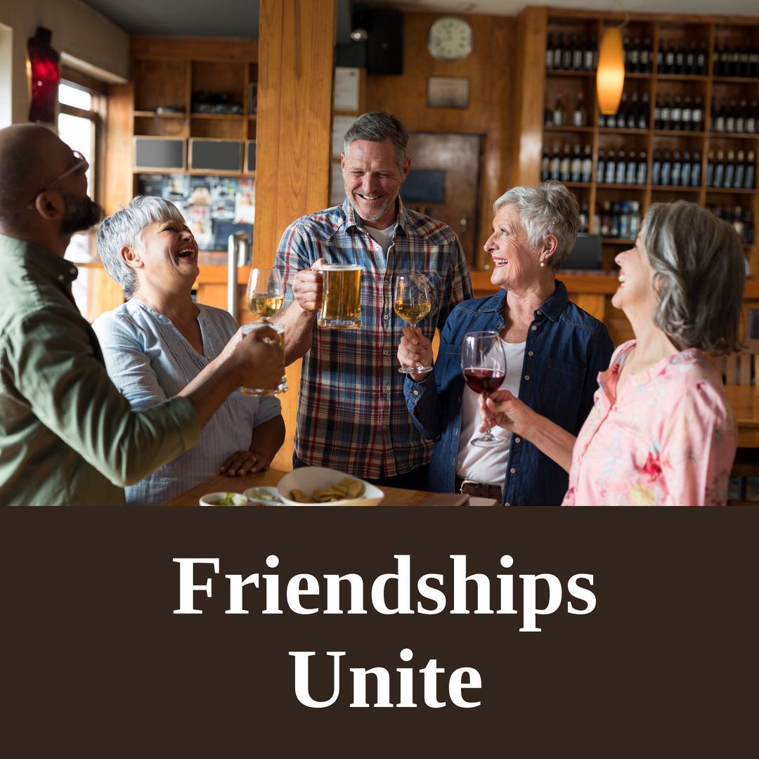 Senior Diverse Friends Toasting in Cozy Bar Celebrating Friendship
