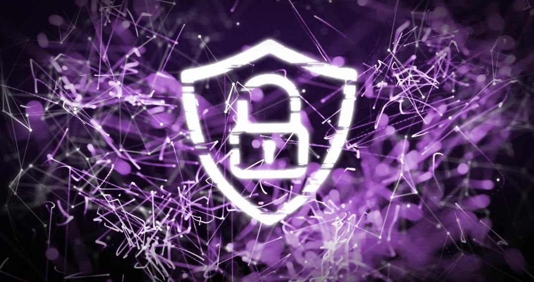 Digital Security Shield with Padlock Symbolic Connections