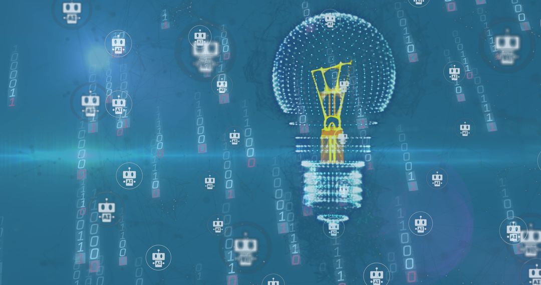 3D Light Bulb with AI Icons Over Futuristic Binary Code - Free Images, Stock Photos and Pictures on Pikwizard.com