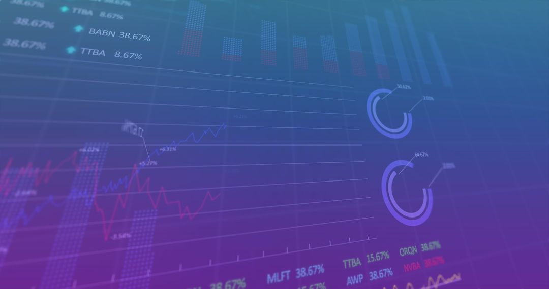 Financial Data and Statistics with Digital Charts on Blue Background