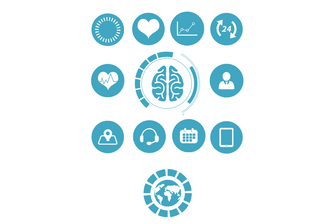 Blue Digital Communication Icons Transparent Vector Illustration