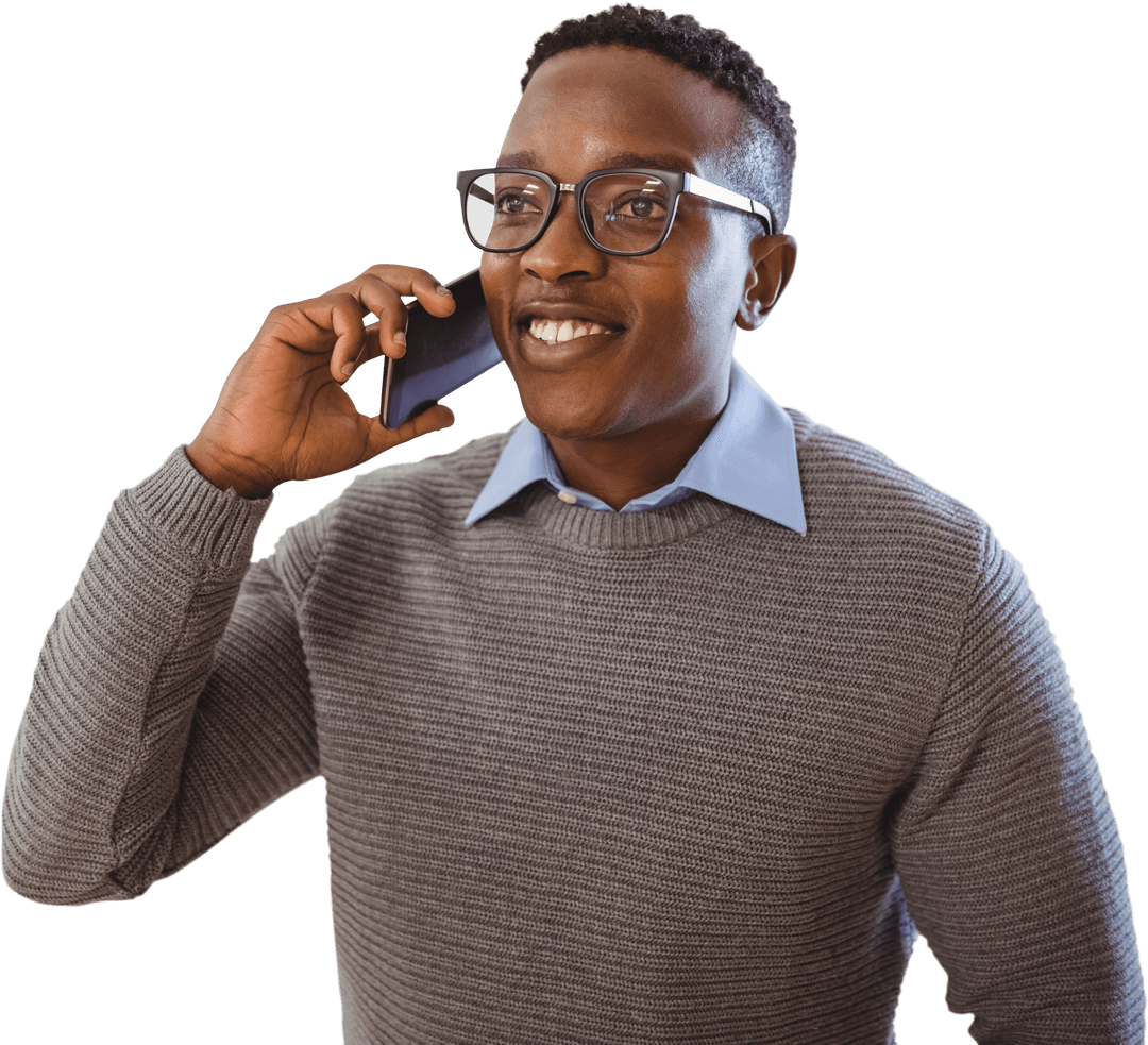 Confident Man Talking on Phone Transparent Background