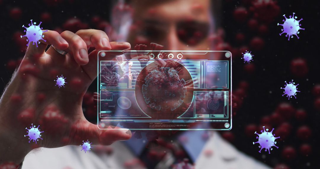 Doctor Analyzing Virtual Virus Data with Holographic Screen