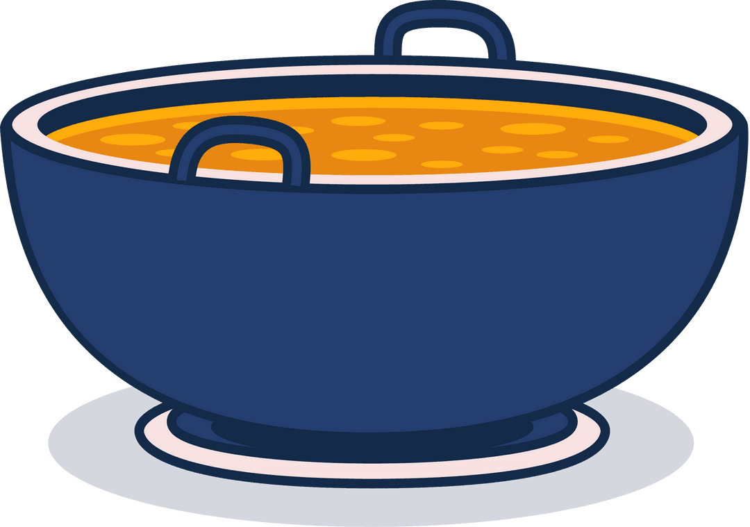 Stylized Blue Pot with Orange Soup on Transparent Background