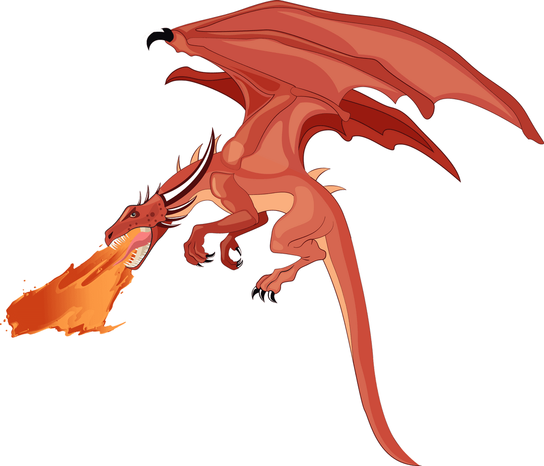 Dynamic Red Dragon Breathing Fire in Transparent Design