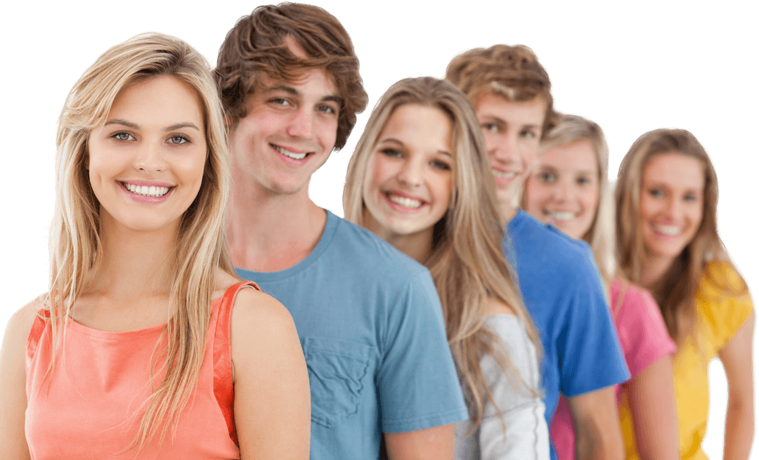 Group of Young Adults Smiling in Transparent Background