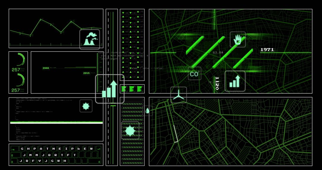 Futuristic Interface with Data Visualizations and Digital Elements