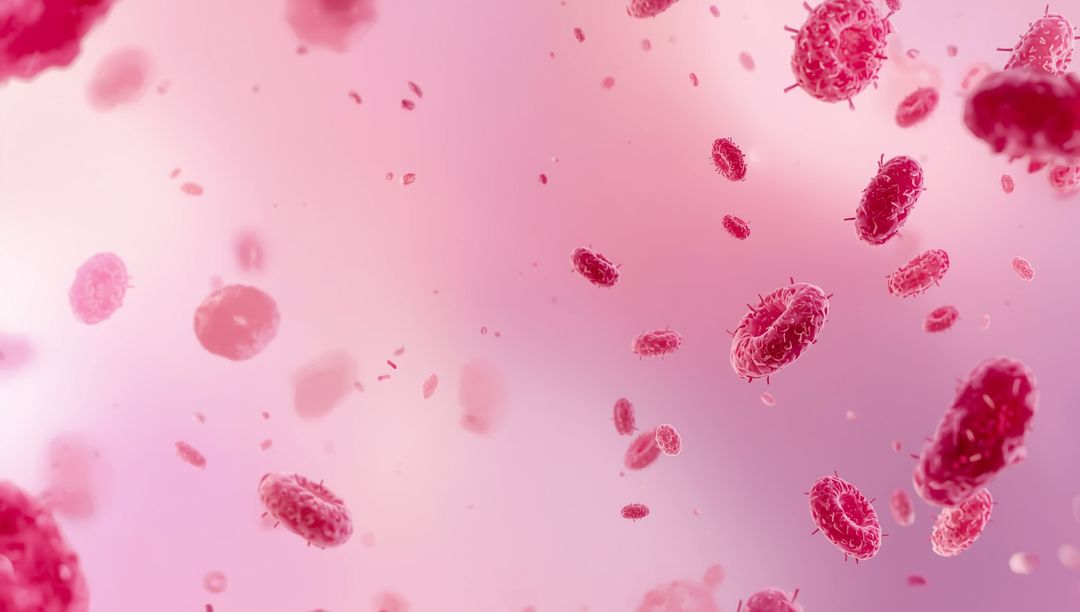 Red Blood Cells and Pathogens Floating in Plasma with Bokeh Effect