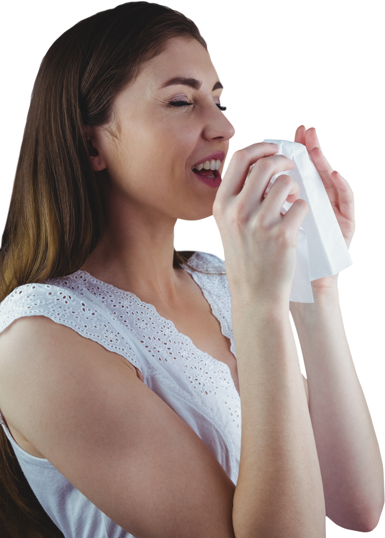 Transparent Woman Sneezing with Facial Tissue Feeling Sick - Download Free Stock Images Pikwizard.com